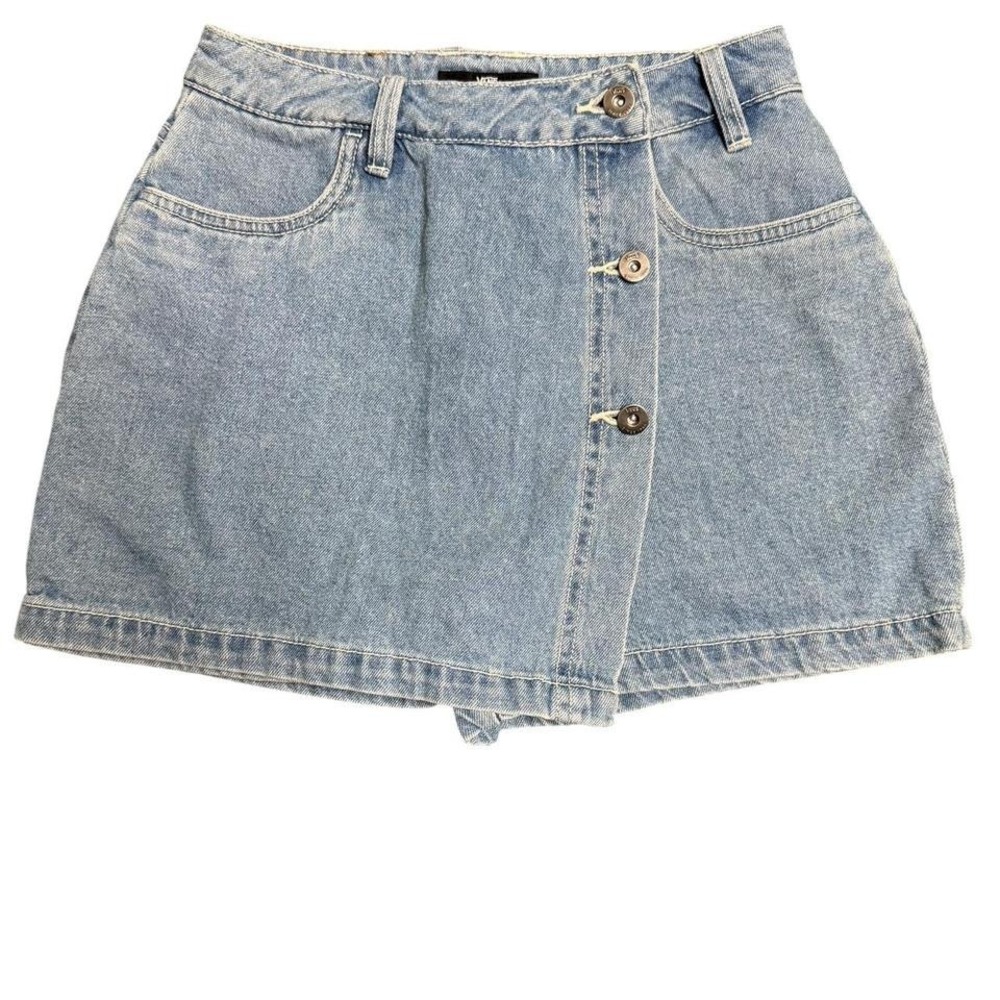 Vans Denim Skort Light Wash Button Front Wrap Skirt Shorts Womens Size 25 Blue